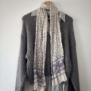 Lucky Brand Cream and Blue Patterned Scarf